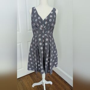 Anthropologie Eva Franco Abigail Metallic Silver Polka Dot Dress, Sz 8